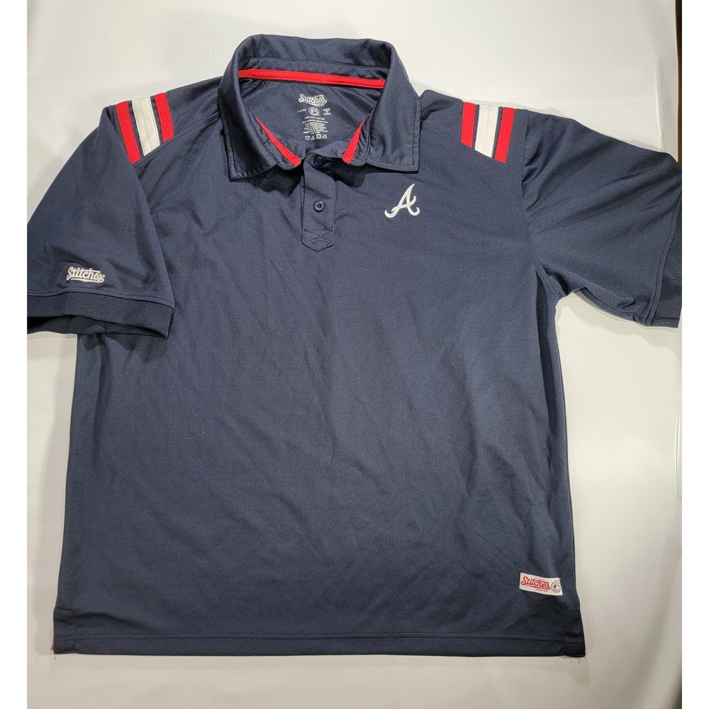 Atlanta Braves Men's Stitches Polo Shirt Size XL Navy-Blue Embroidered Logo A